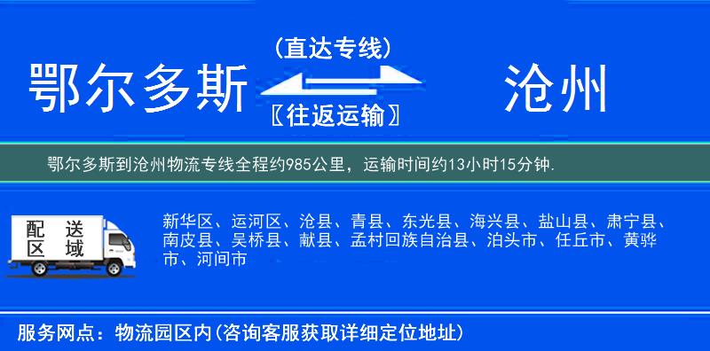鄂爾多斯到滄州物流專線